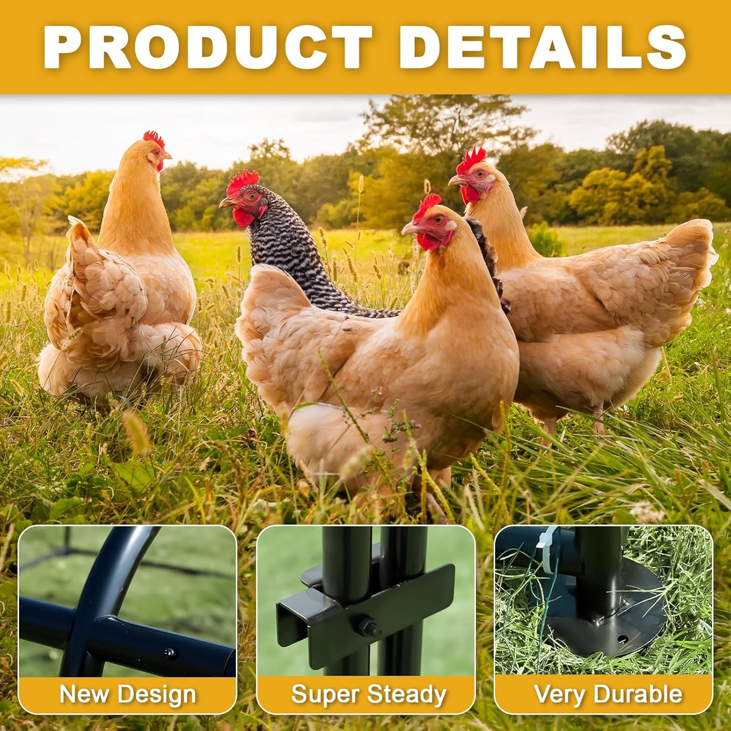 Large Walk-in Metal Chicken Coop Poultry Cage Hen House w/Cover 6.6x9.8x6.6ft