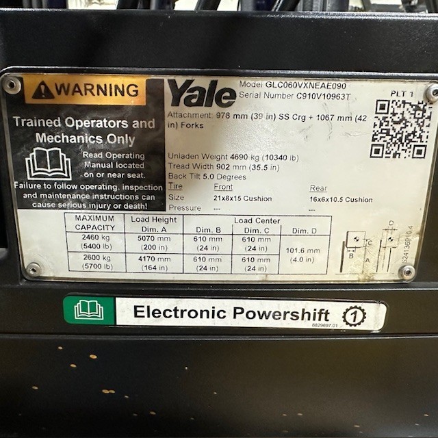 2019 Yale GLC060VX 6000lb Used Forklift Sideshift Triple Mast 5371 Hours