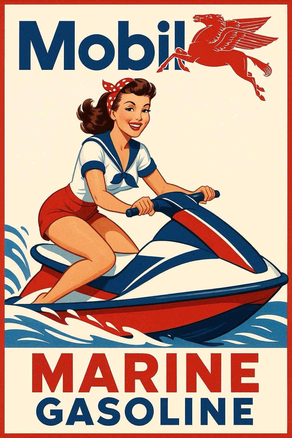 Hi Gloss! Mobil Marine  Gasoline With Pinup Girl Vintage Style Metal Sign