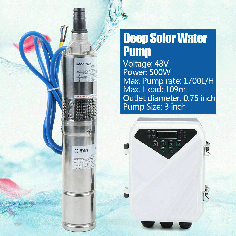 3" DC Solar Water Pump 48V 500W Submersible Deep Bore Well Pump +MPPT Controller
