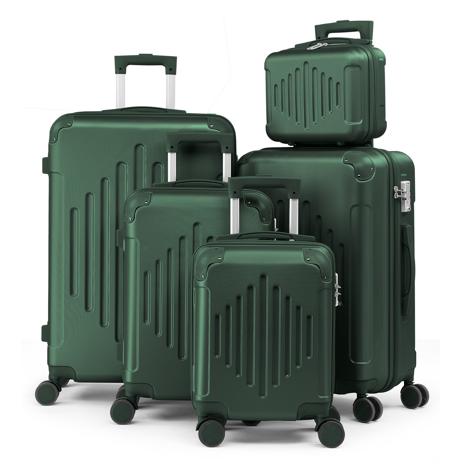 Luggage Sets 5 Piece 100% PC Ultra Tough Hardside Expandable Suitcases Green