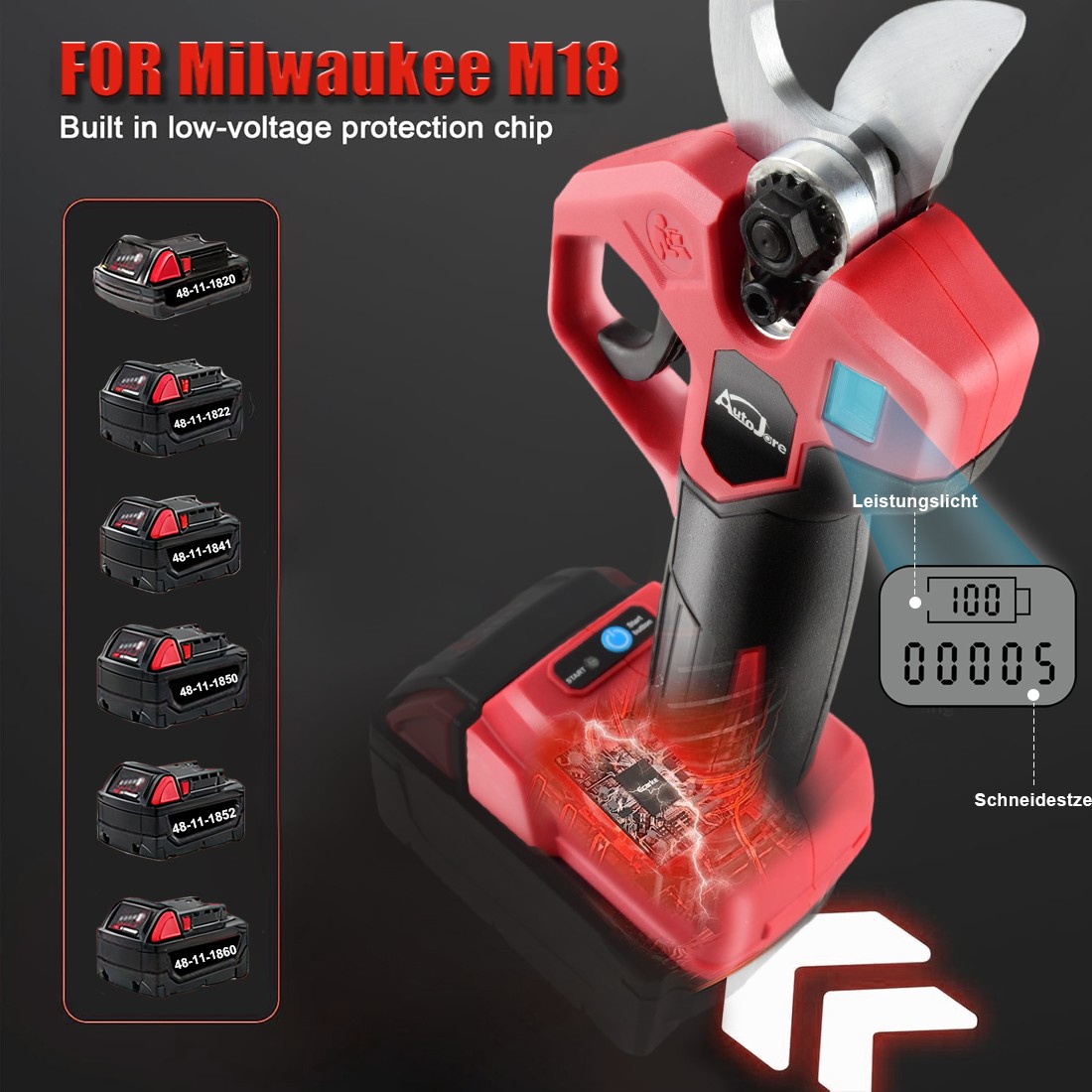 For Milwaukee M18 Battery Cordless Electric Pruning Shears Gardening Trimmer