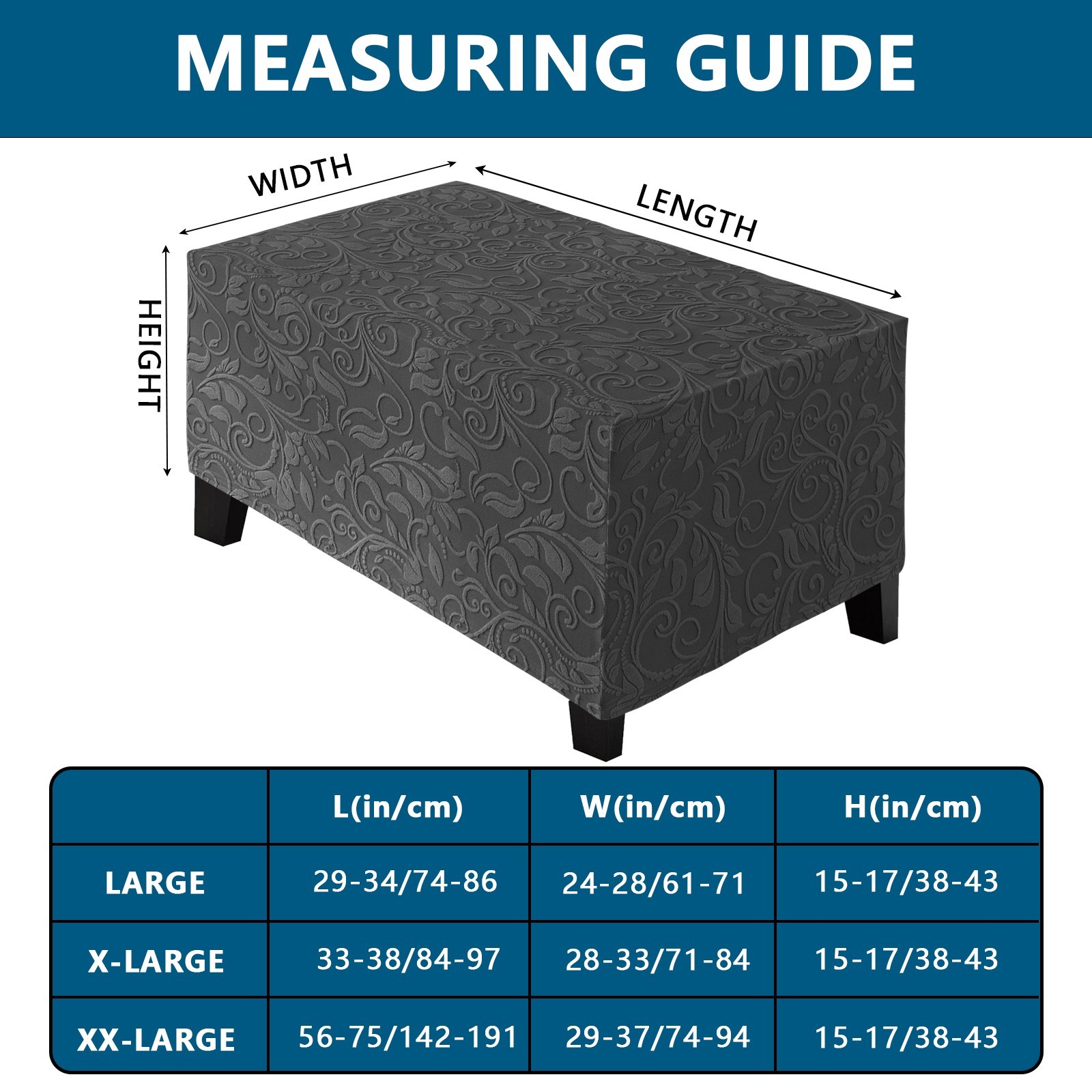 Stretch Jacquard Ottoman Cover Square Rectangle Footstool Cover Slipcover L/XL