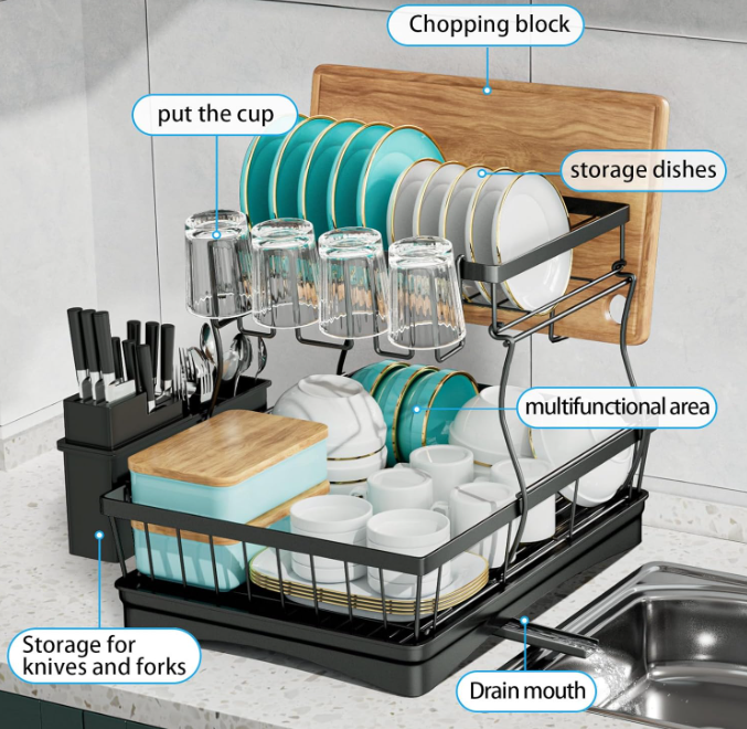 Escurridor de Platos Trastes Dos Niveles Con Daranje Para Cocina Escurreplatos