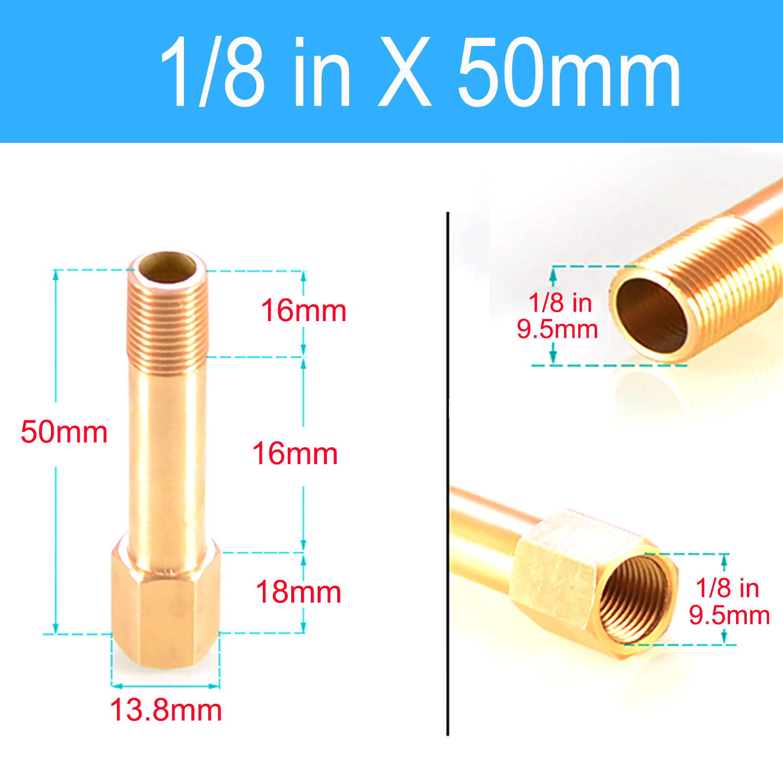 Brass Male To Female Pipe Fitting BSP Thread Extension Connectors 1/8" 1/4" 3/8"