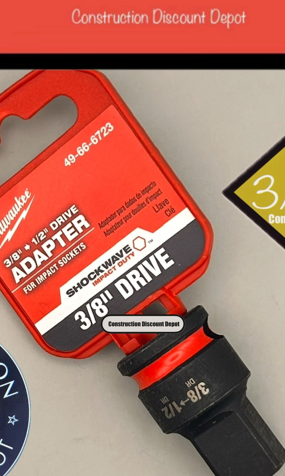 Milwaukee Tool 49-66-6723 Shockwave Impact Duty 3/8 In. Drive To 1/2 In. Drive