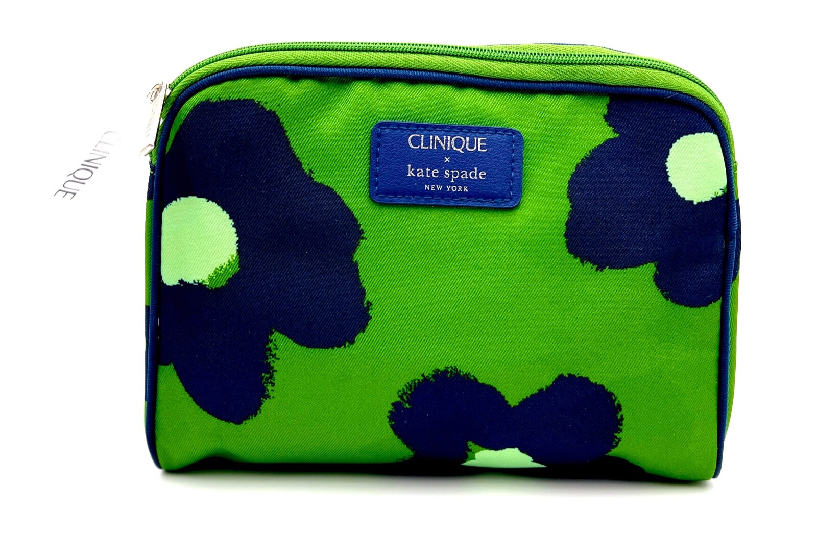 New with Tag! Clinique x Kate Spade Green Navy Makeup Bag Zipper Pouch