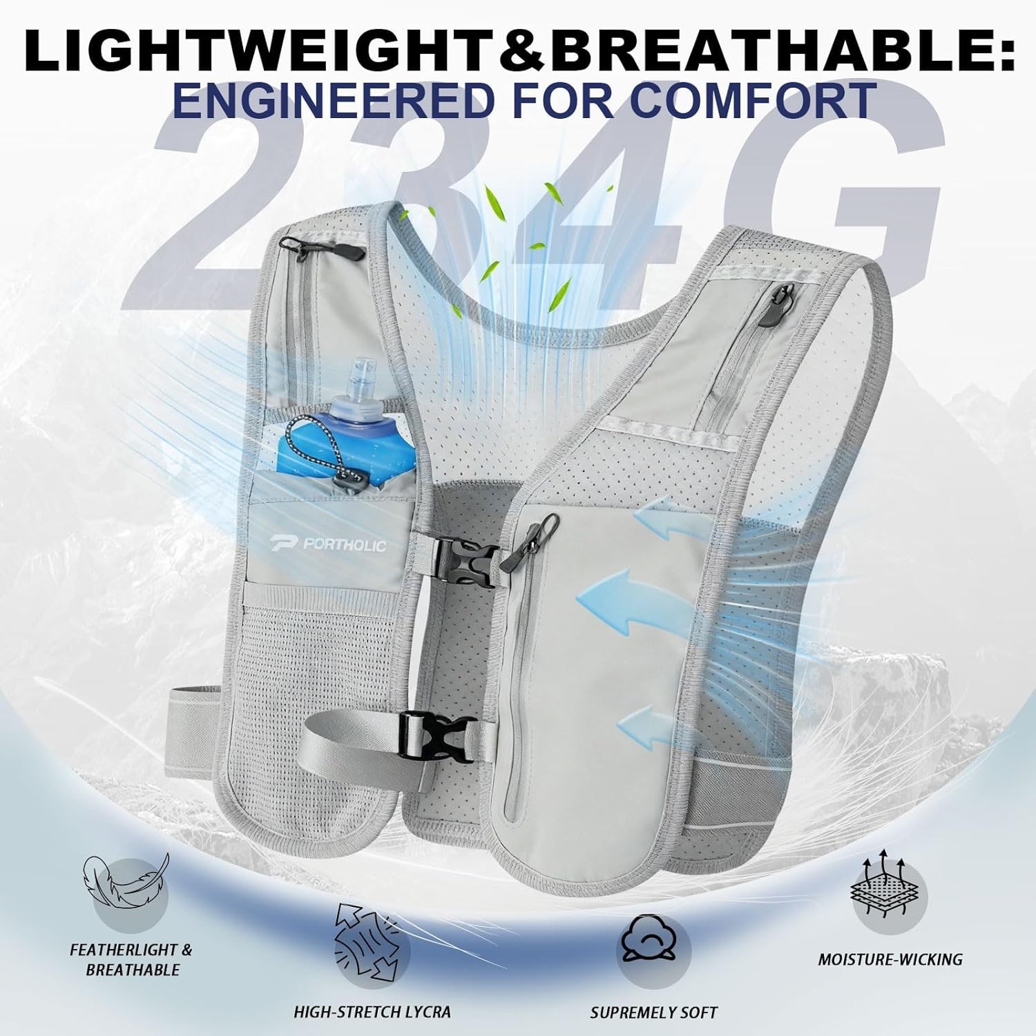 PORTHOLIC Running Vest for Women Men with 500ml/17oz Water Bottle |Adjustable Hy