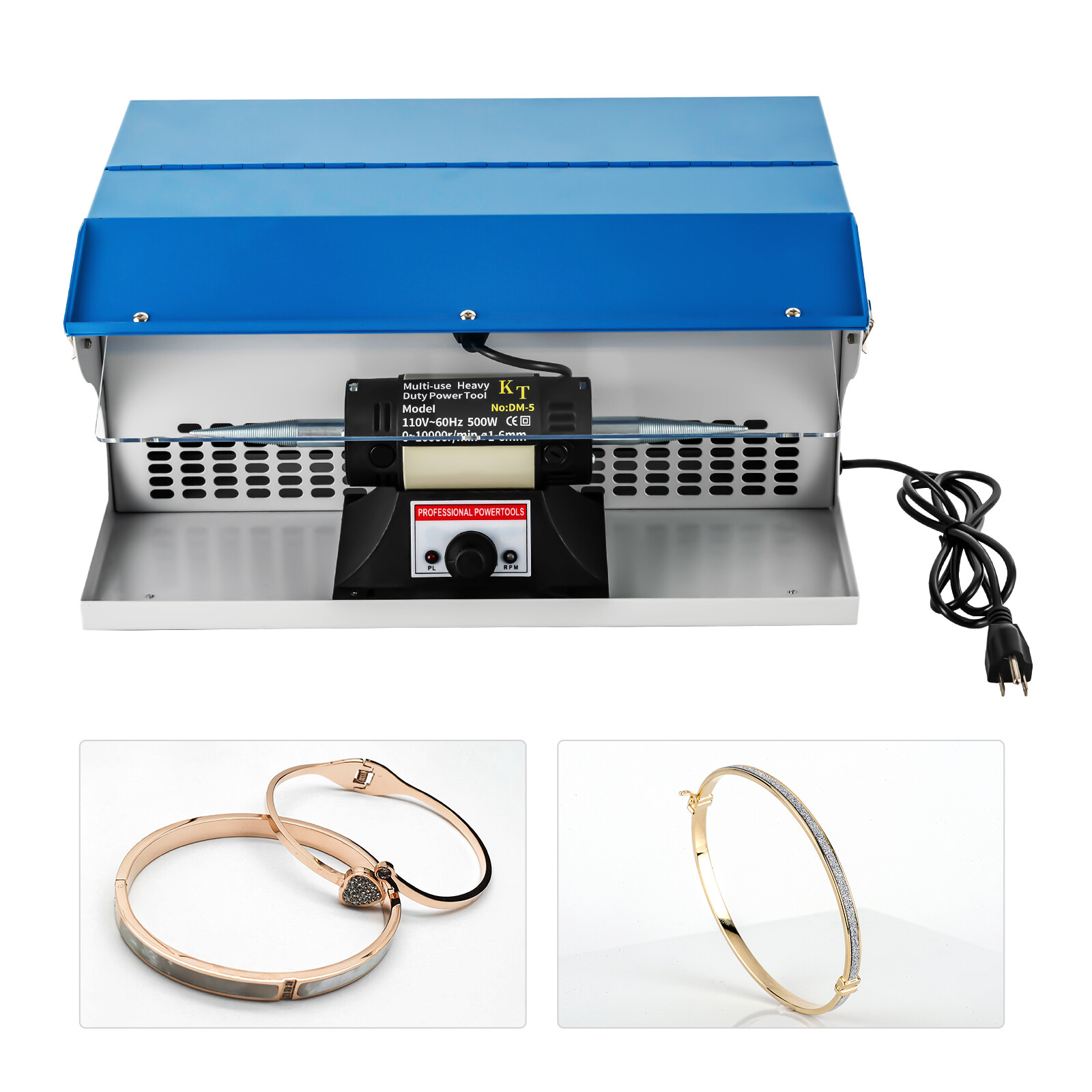 200W Benchtop Polishing Buffing Machine Jewelry Polisher Dust Collector W/ Light