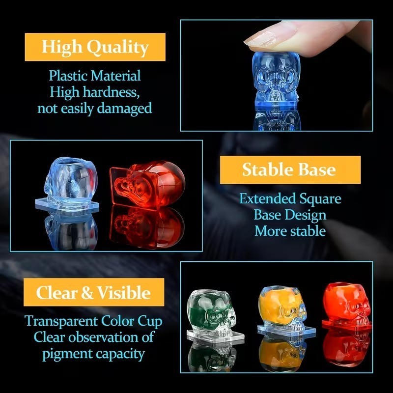 50/200PCS Spark Mix Color Assorted Tattoo Disposable Transparent Skull Ink Caps