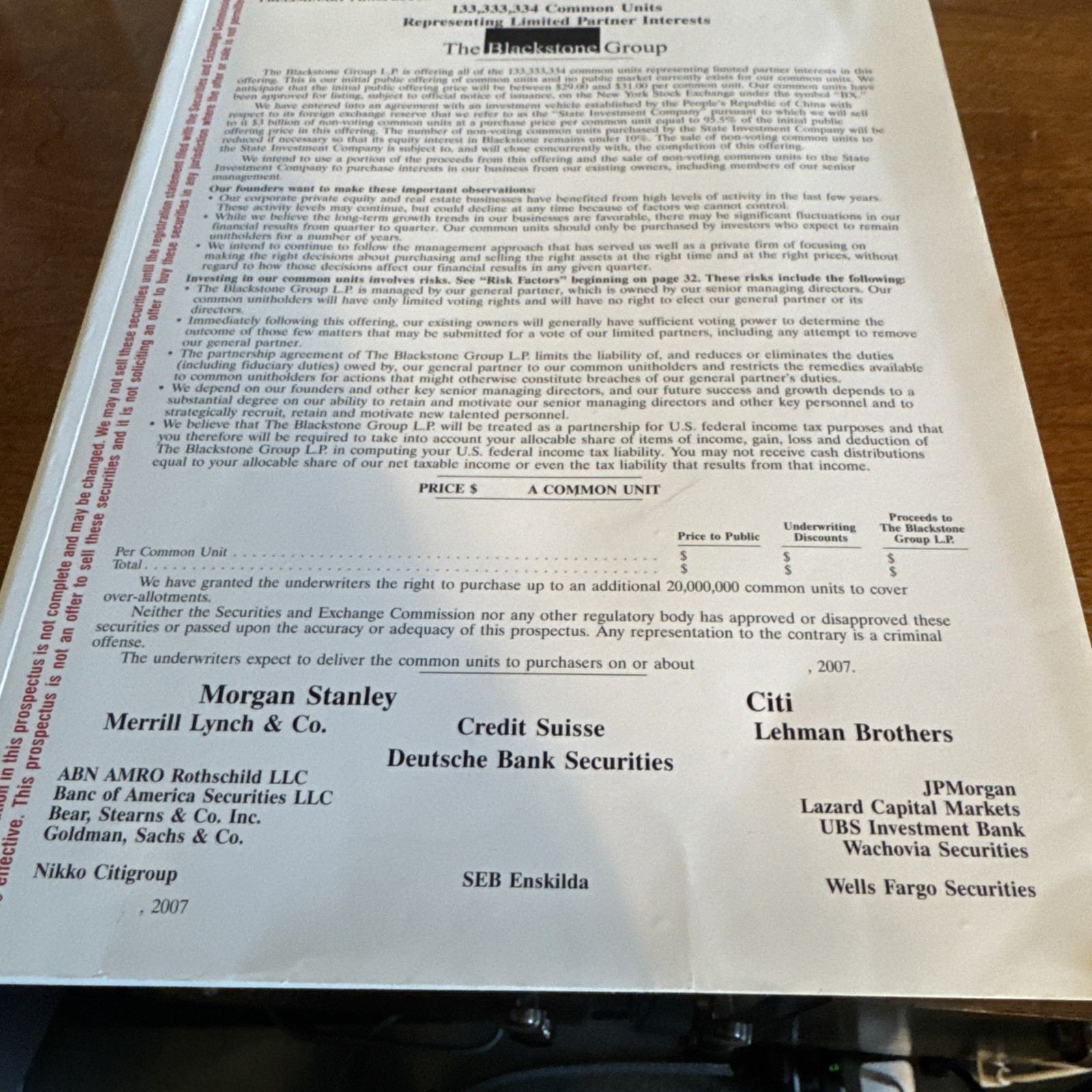 2007 Blackstone Group IPO Prospectus Private Equity Lehman Bros Citi Merrill