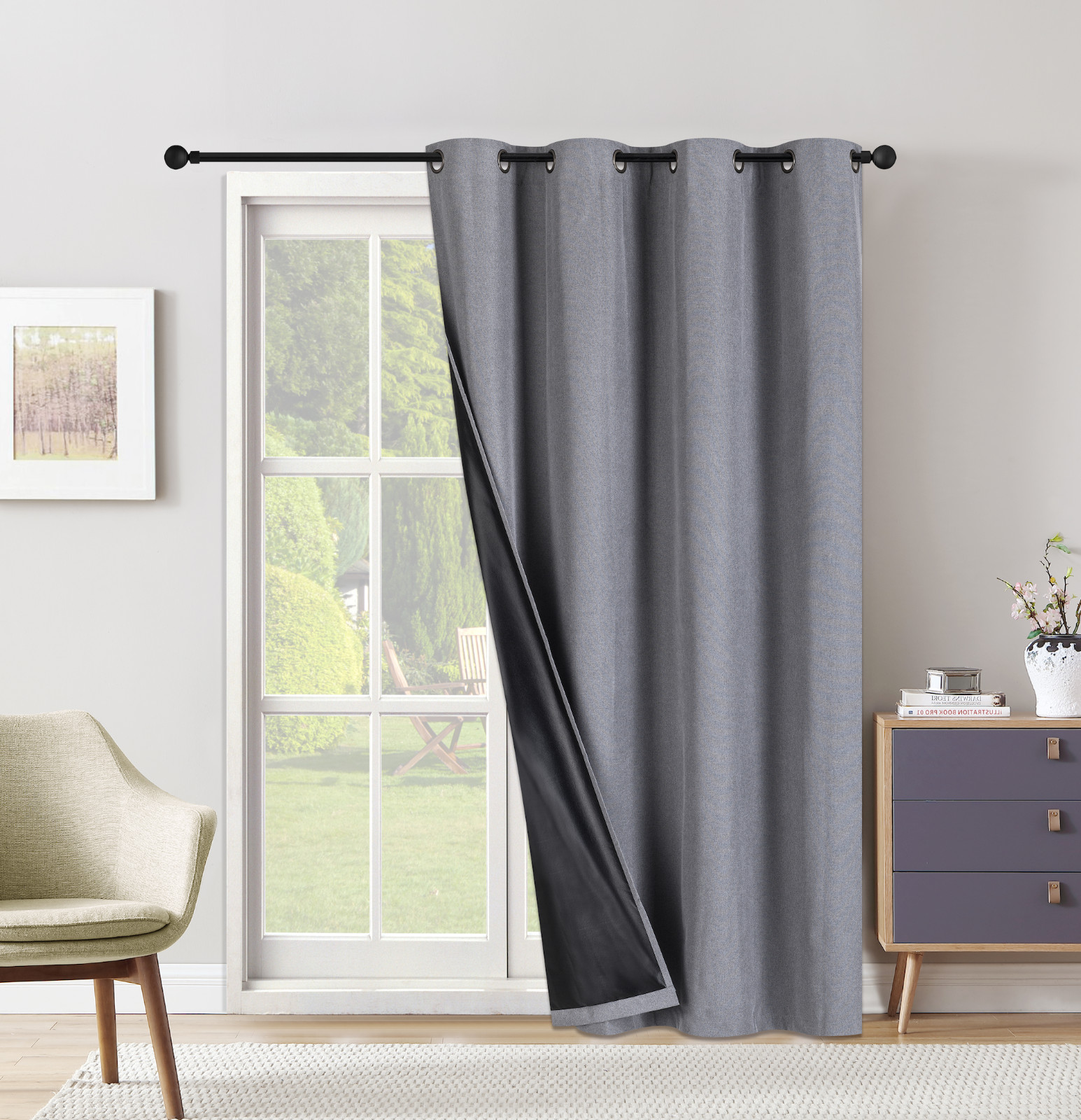 Set of Two (2) 100% Blackout Curtains Extra Wide 110 Inches - All Length - Gray