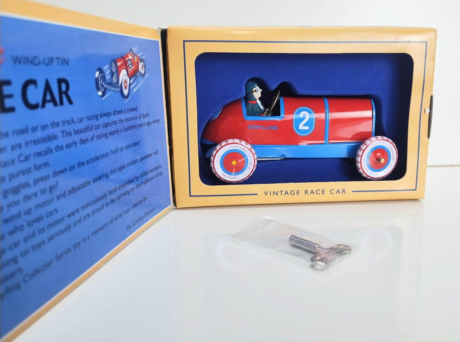 Schylling Reproduction 1950s Vintage Wind-Up Tin Race Car Red # 2 NIB