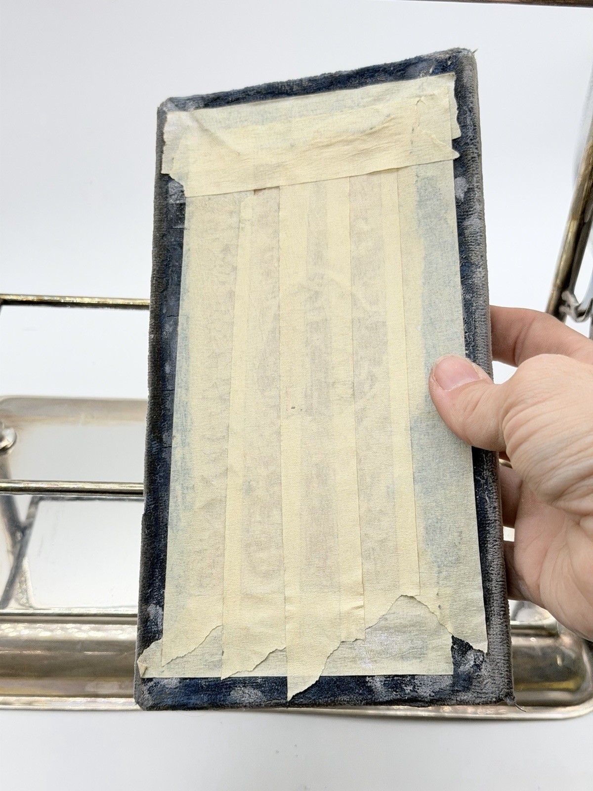 Vintage Silverplate Two-Bottle Liquor Caddy with Handle & Blue Velvet Insert