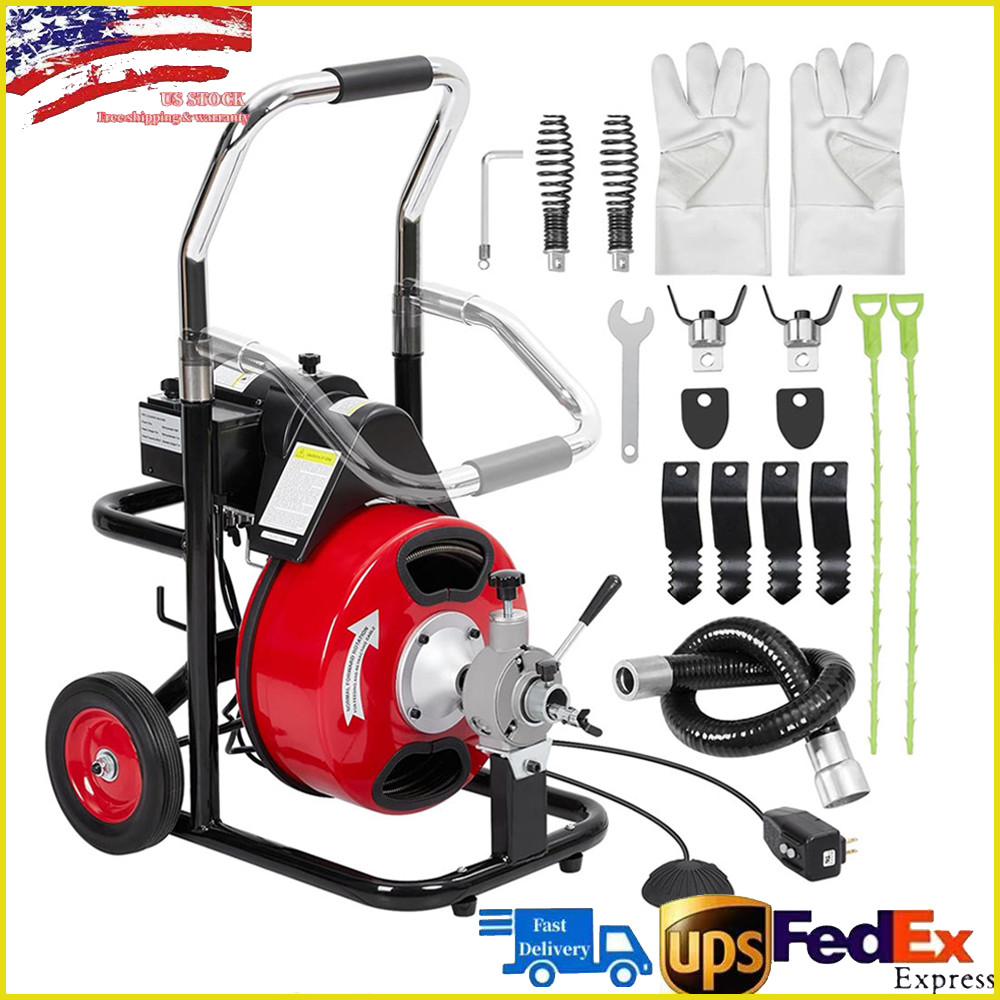 100FT x 3/8" Electric Drain Auger Cleaner Sewer Snake Cleaning Machine w/Cutters