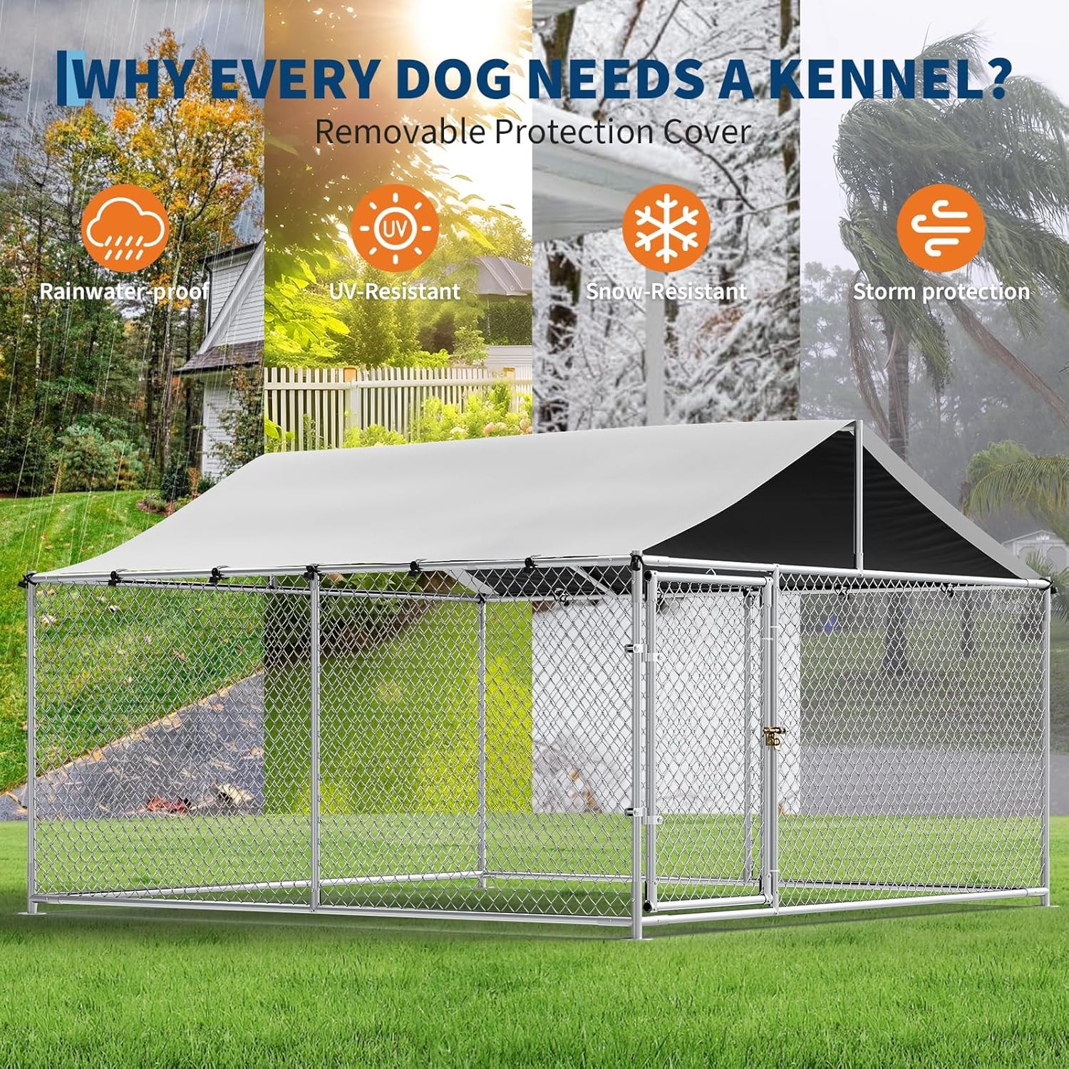 Large Dog Kennel Outdoor with Roof Heavy Duty Pet Fence Enclosure for Big Dogs