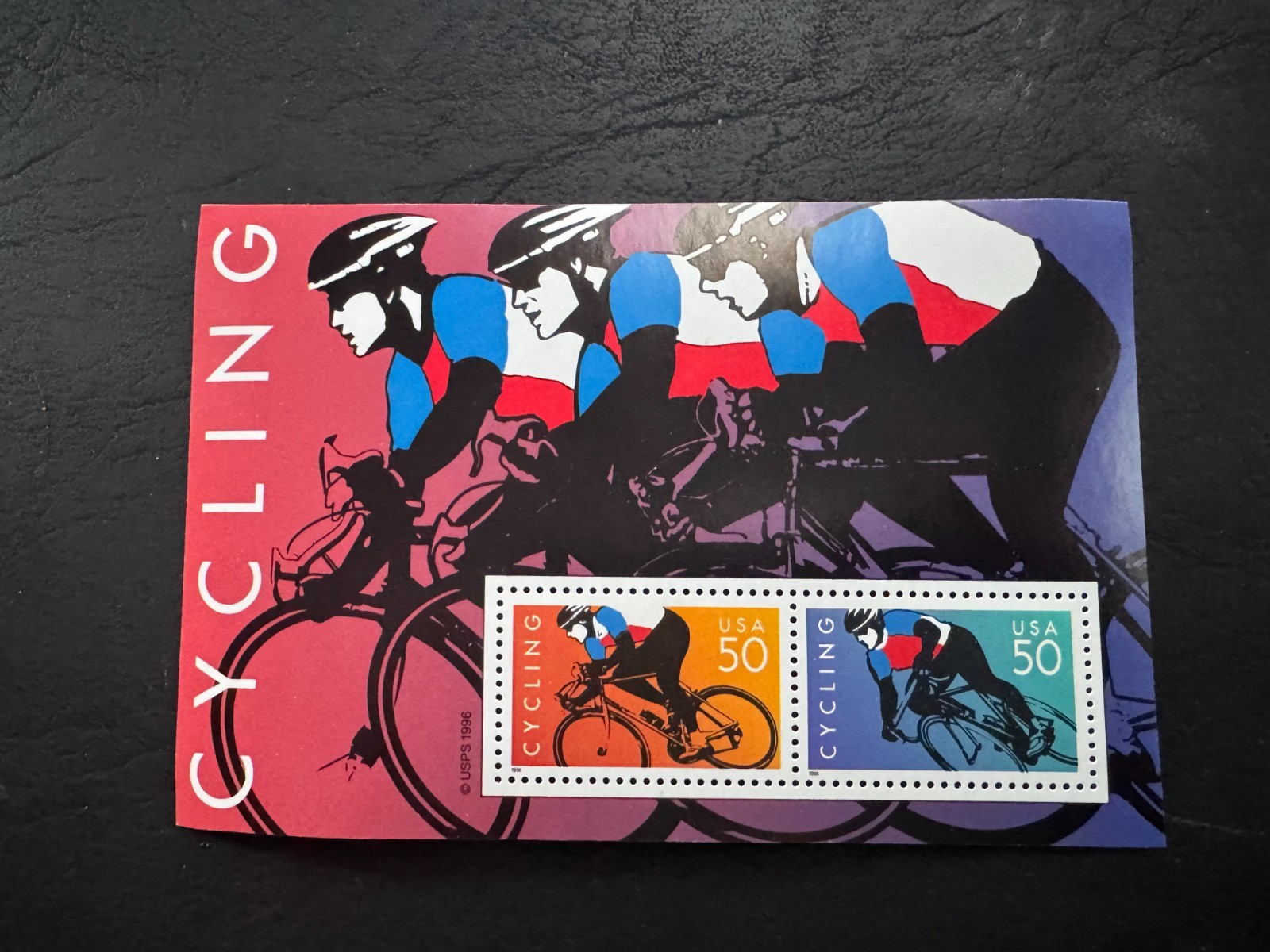 Scott #3119 Cycling Souvenir Sheet of 2 50¢ Stamps (1996)
