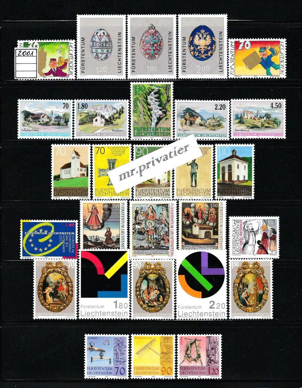 LIECHTENSTEIN 2001 - Complete Year.  MNH.  €103