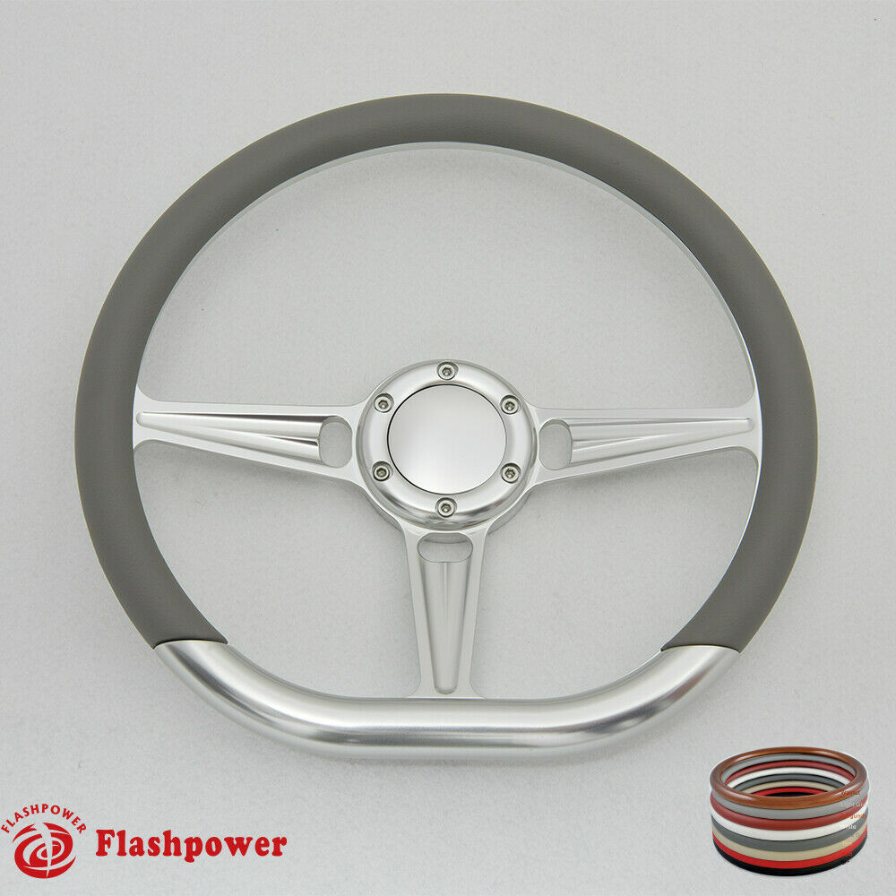 14" D Type Billet Steering Wheel Black Half Wrap Muscle Car GMC W/Horn Button