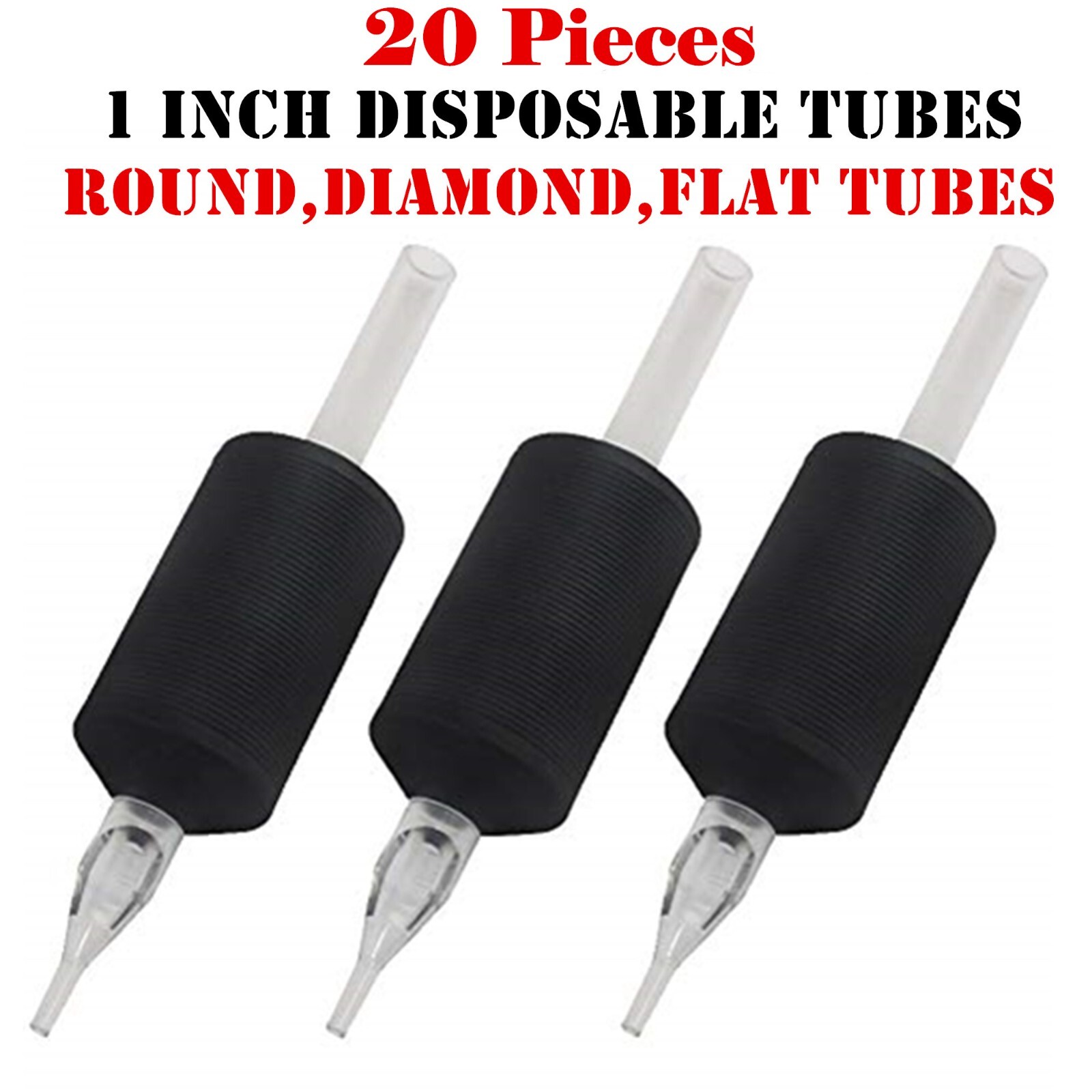 1 Inch 25mm 20 PCS Tattoo Disposable Tubes Round Tubes, Flat Tube, Diamond Tube