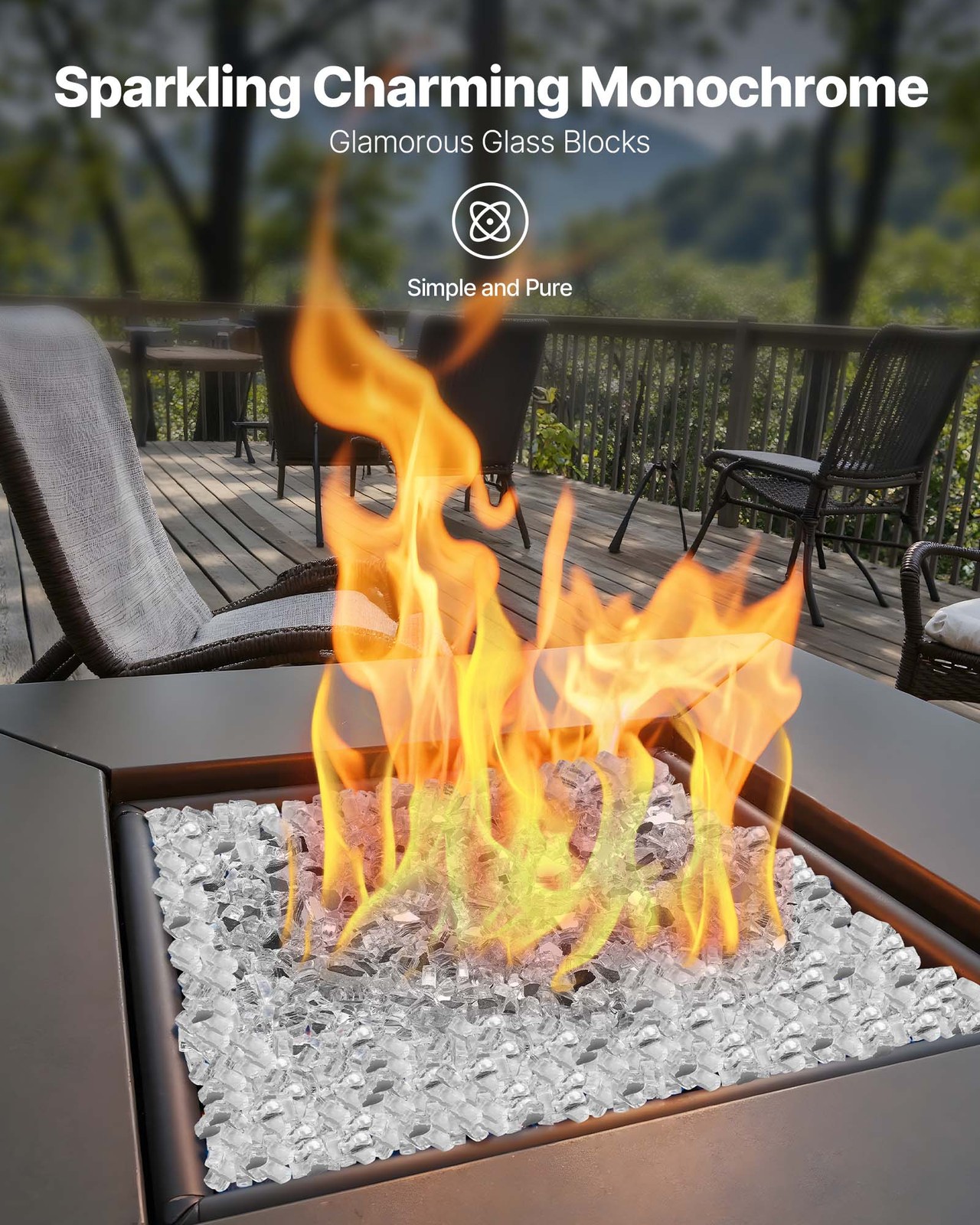 VEVOR 10 LBS Fire Glass 1/2-Inch Fireplace Glass Rocks for Fire Pit Table Clear