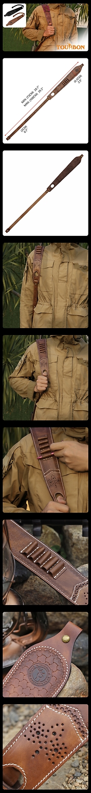 TOURBON 2 Points Genuine Leather Gun Sling Rifle Ammo Carry Strap Rest Hole