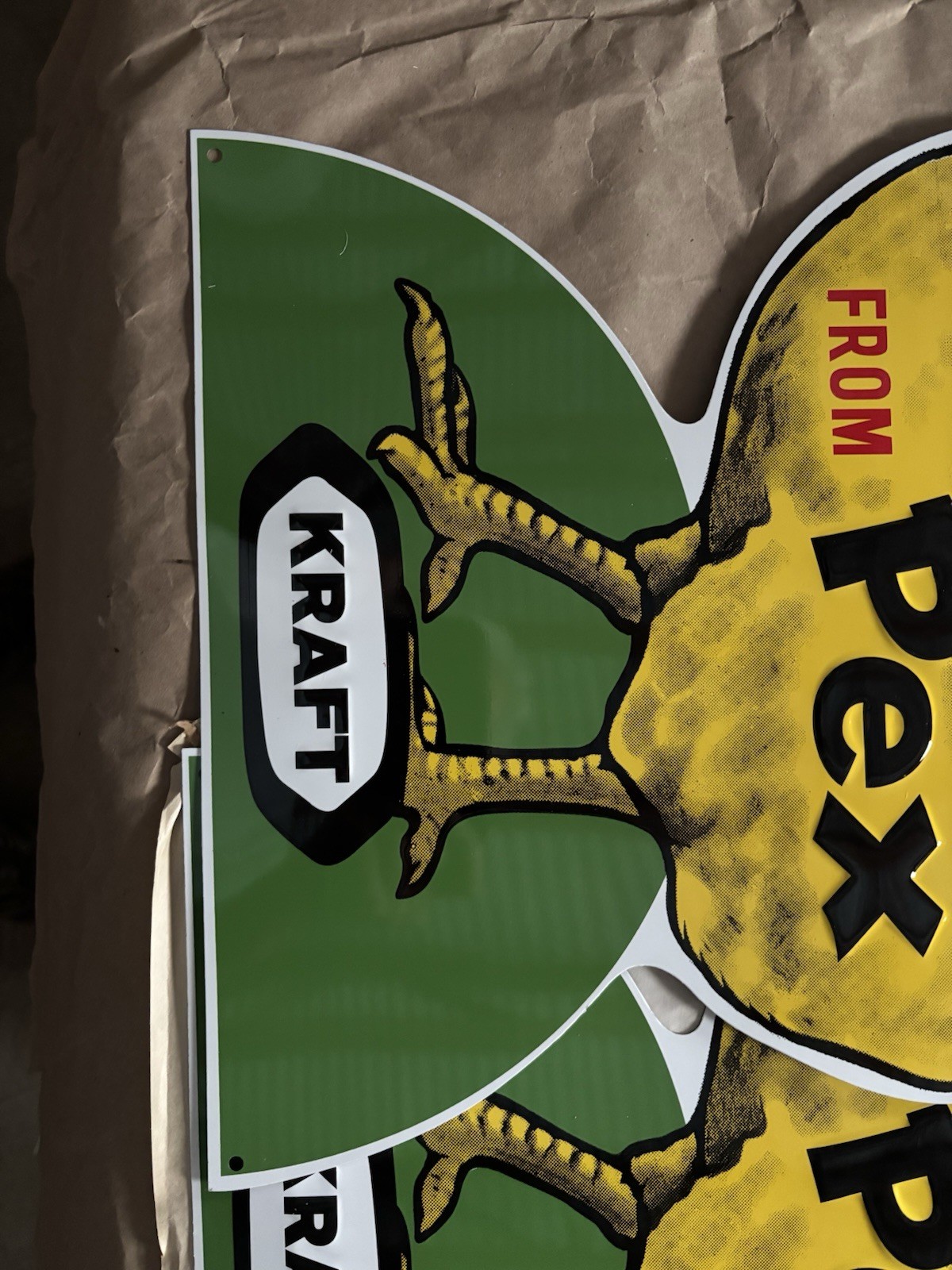 1950s Kraft Pex Chicken Feed Advertisement Tin Sign Milk Bank Boost Embossed 19"