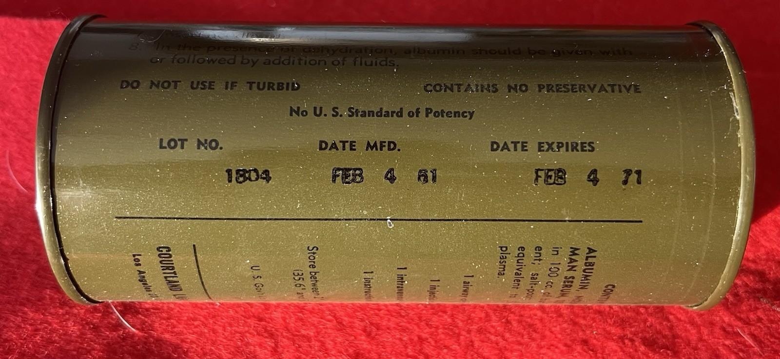 Vietnam War Era US Serum Albumin Can LRRP SEAL SOG MIKE FORCE First Aid Medic