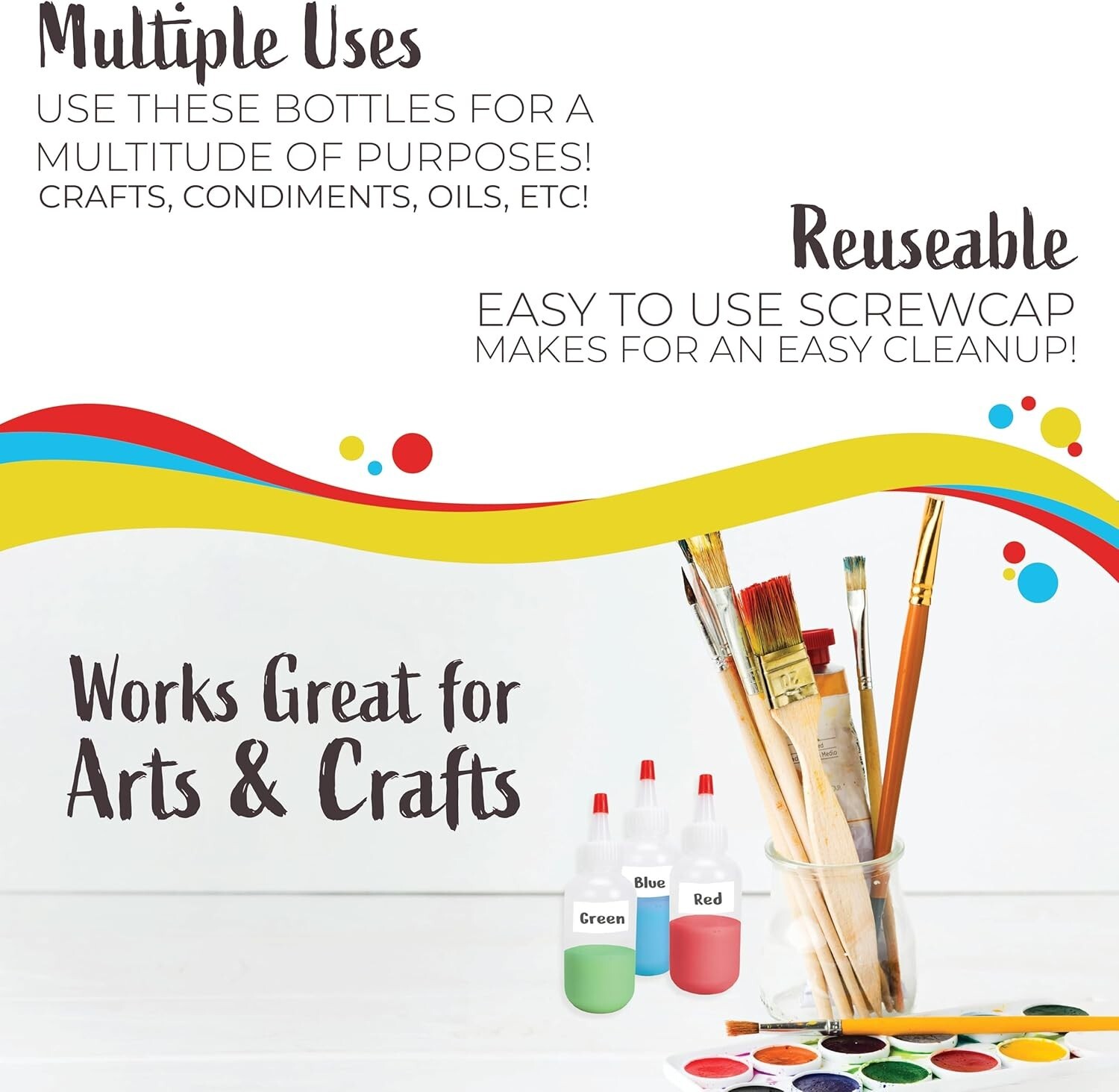 Plastic Boston Round Squeeze Bottles, 2oz Dropper with Yorker Red Tip, 25 Pack