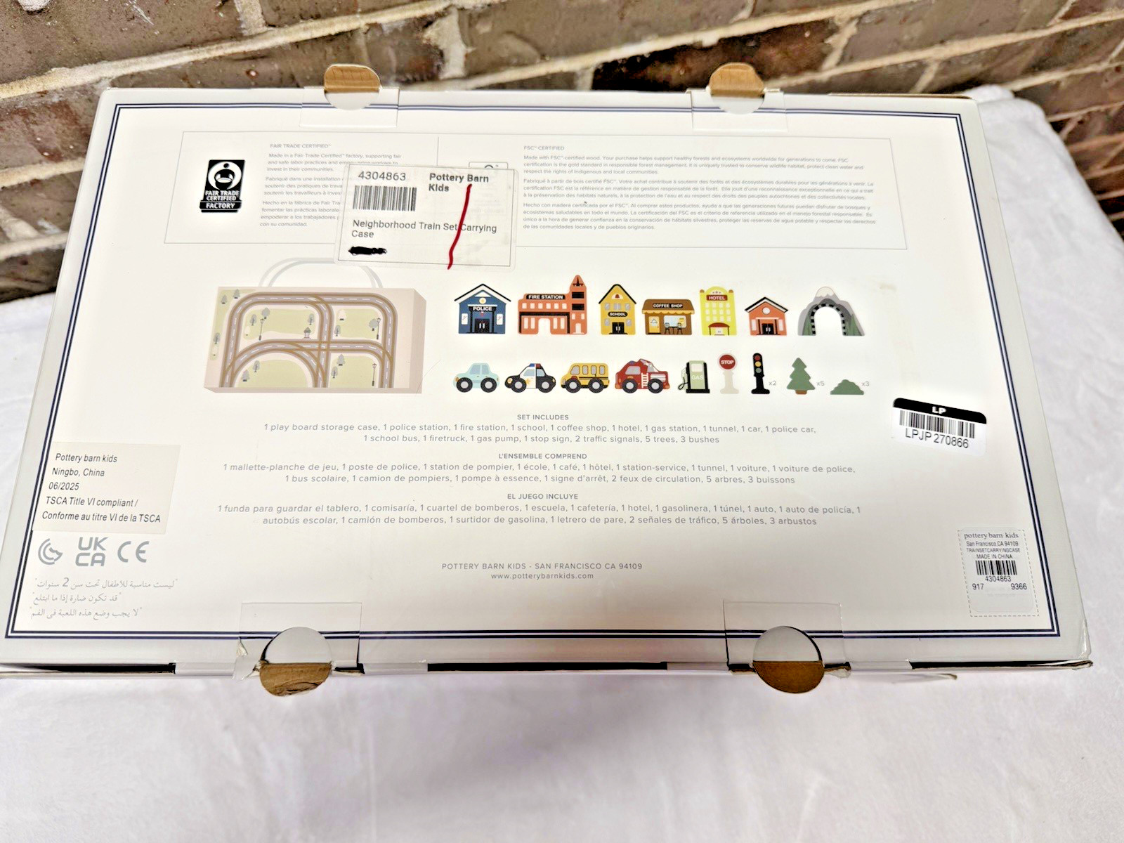 Pottery Barn Kids Neighborhood Train Set Wooden 24 Pc Carrying Case NEW In Box