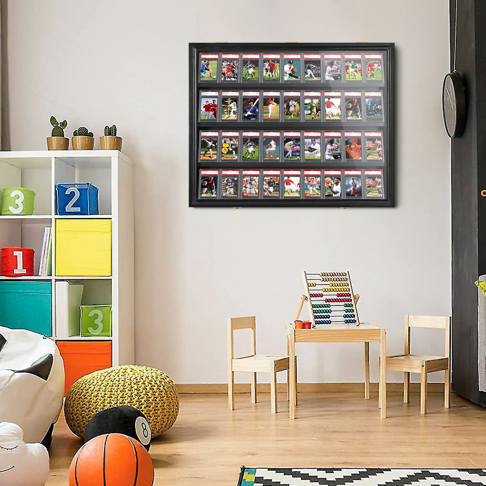 Graded Card Display Case 36 Slots Sports Card Wall Cabinet w/98% UV Acrylic Door