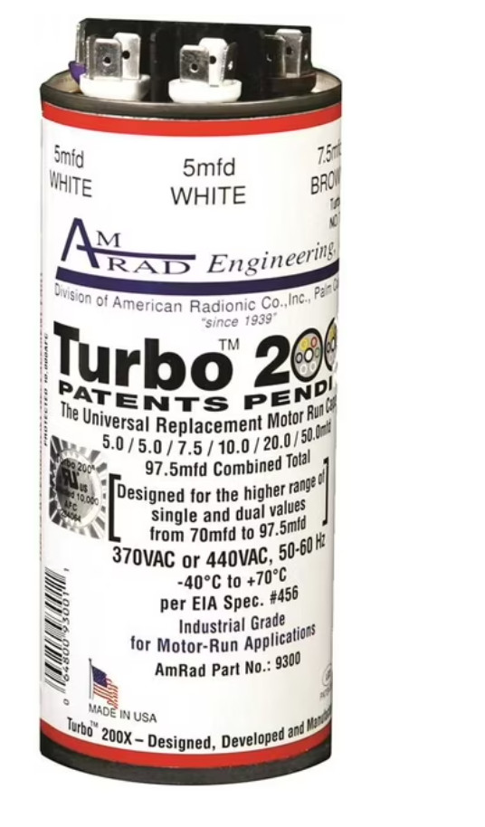 MARS 12200 AmRad Turbo 200, 5 - 97.5 MFD 440/370V Universal Motor Run Capacitor