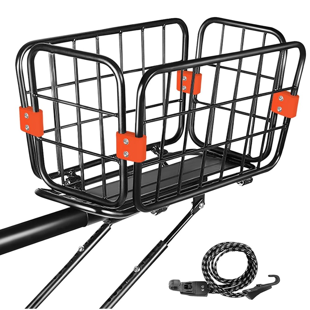 Rear Bike Rack with Basket Aluminum Alloy Adjustable Foldable Basket with Cord