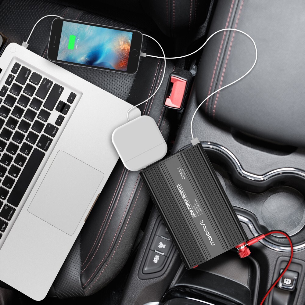 Maxboost 300W Power Inverter Dual 110V AC Outlet and 2.4A/24W USB Car Charger