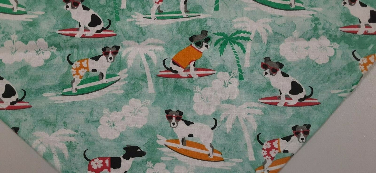 Dog Bandana/Scarf, Surfing, Dogs, Blue Green, Custom made by Linda, S,M, L
