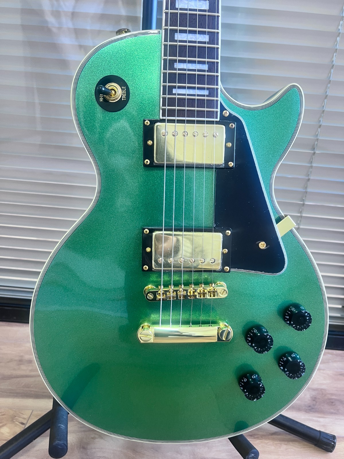 LP Custom Green Sparkle Electric Guitar Gold Hardware Fixed Bridge Ship US