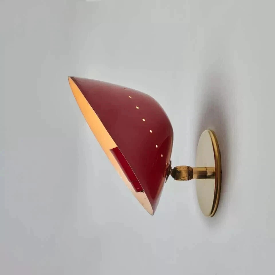Vintage Red Brass Bowl Sconce - Mid-Century Modern Wall Light