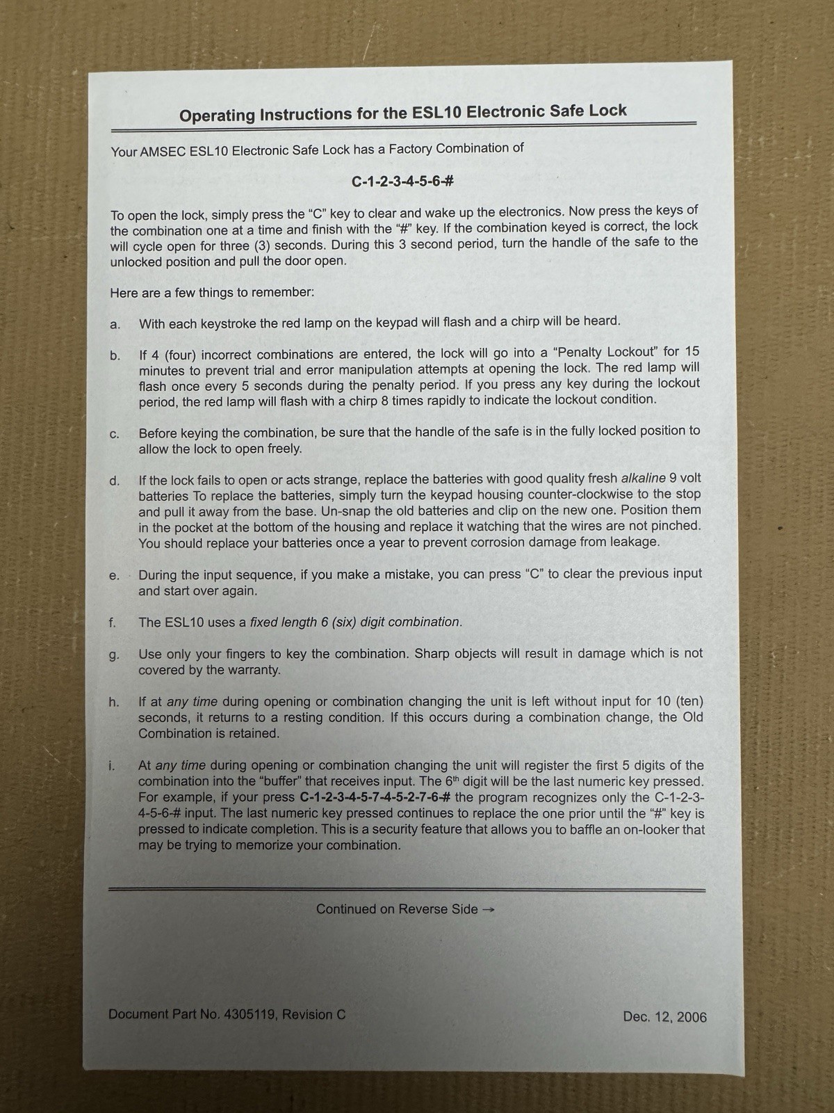 Amsec ESL10 - ESL10XL - American Security - Electronic Safe Lock Kit - Chrome