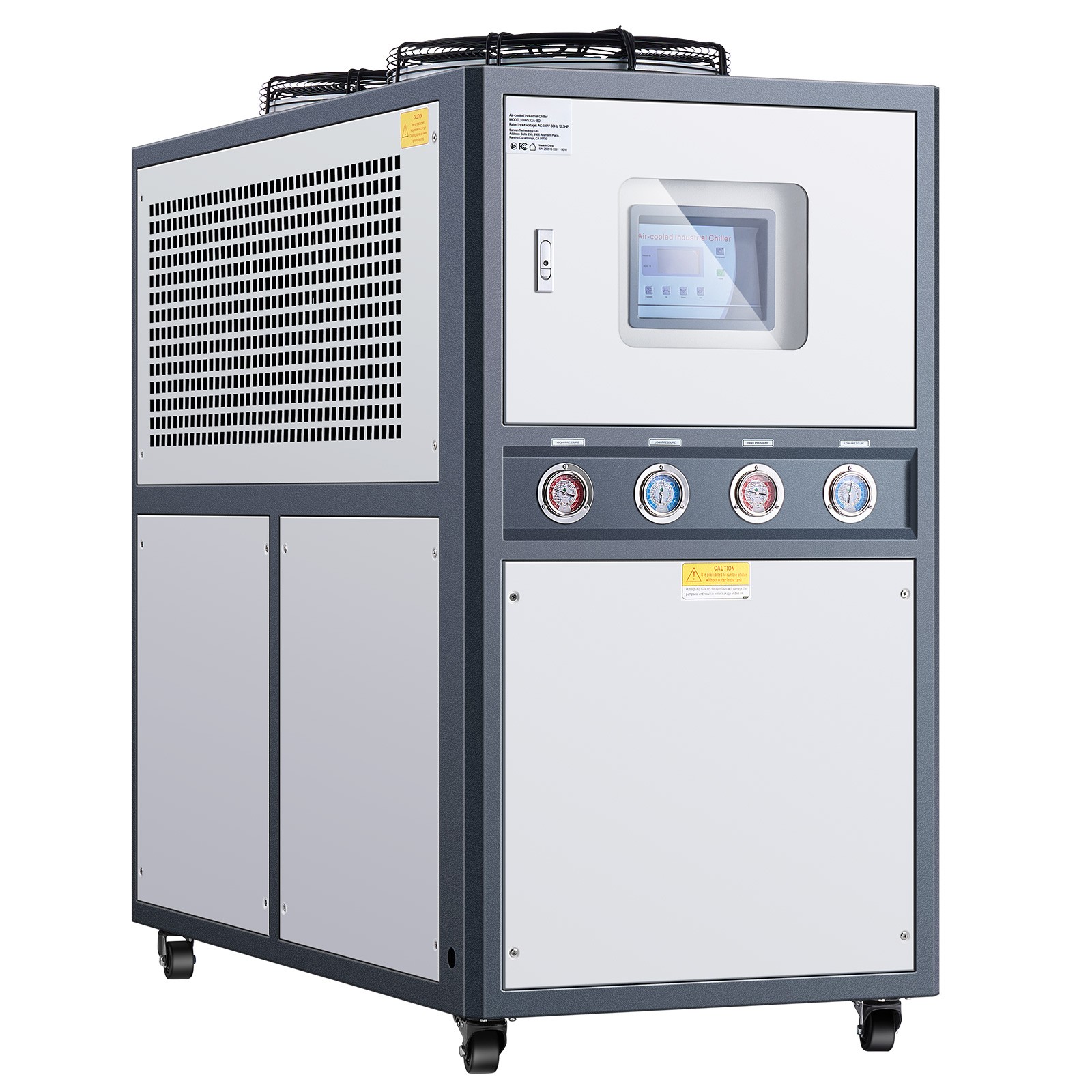 Industrial Air-Cooled Water Chiller, 12.3HP, 37-Gallon Tank, LED Screen