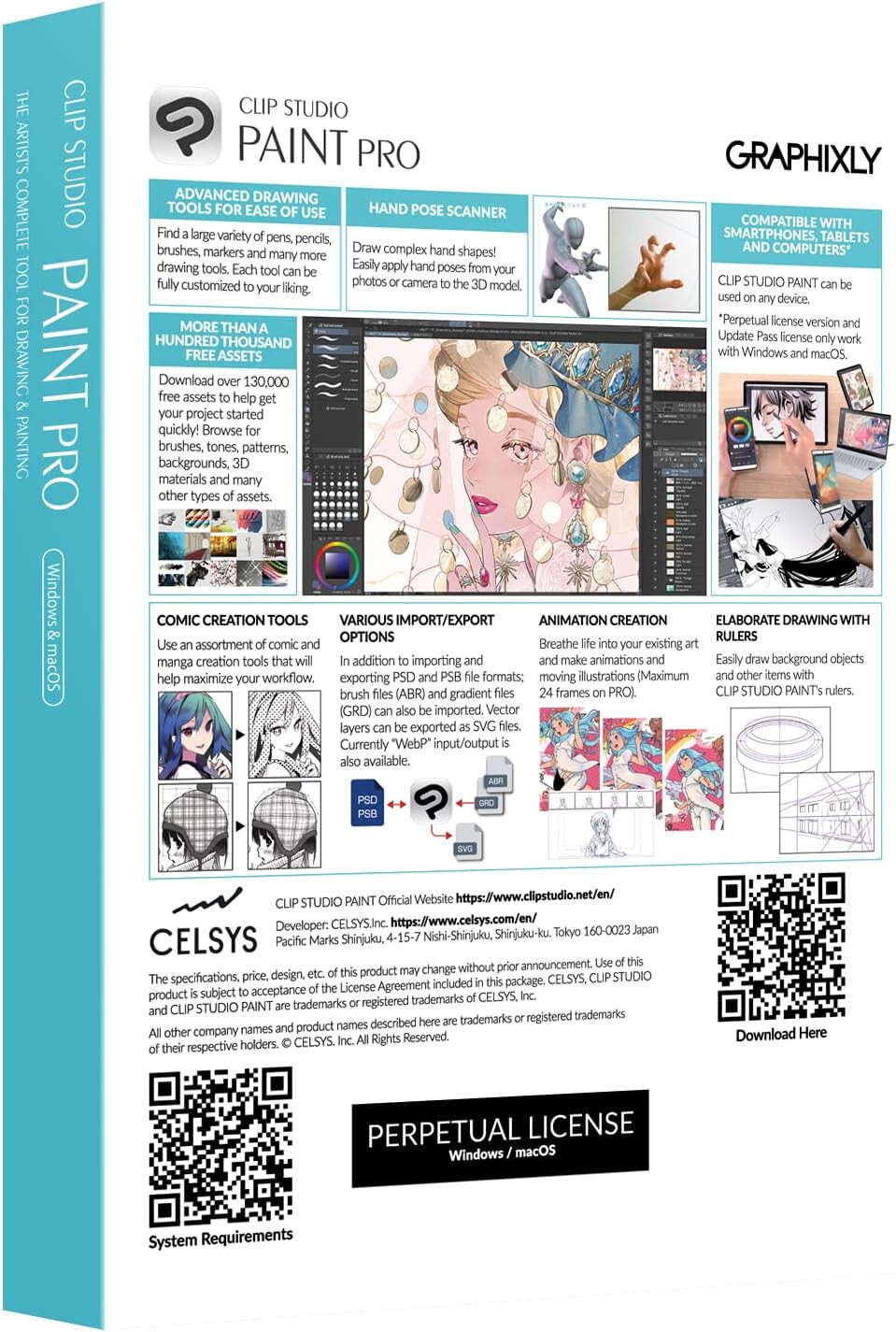 CLIP STUDIO PAINT PRO - Version 4 | Perpetual Lic - Retail Pack w/ Bonus Brushes