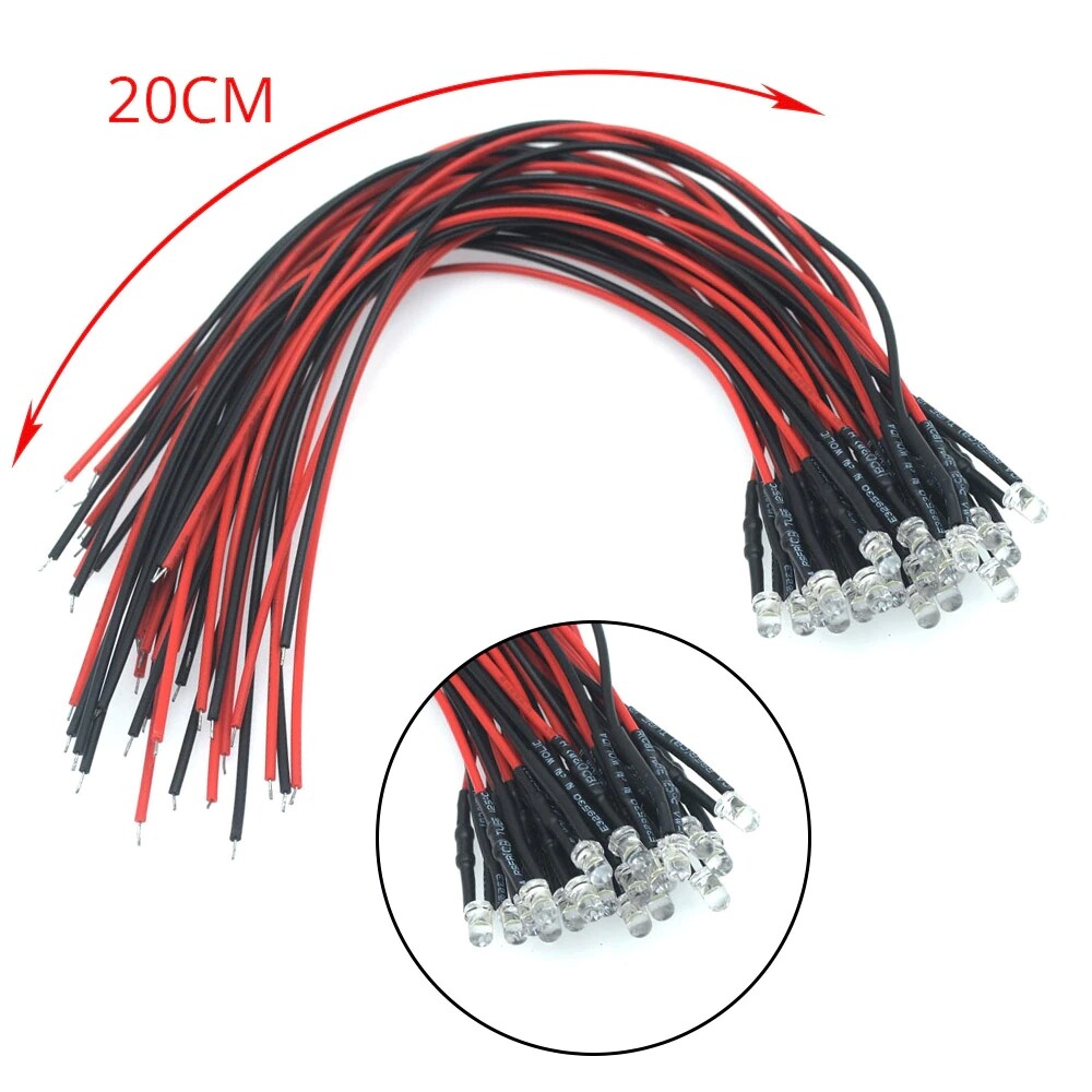 3mm Round Top LED Bulb Clear Light Emitting Diodes Pre-Wired Attached 9-12V DC