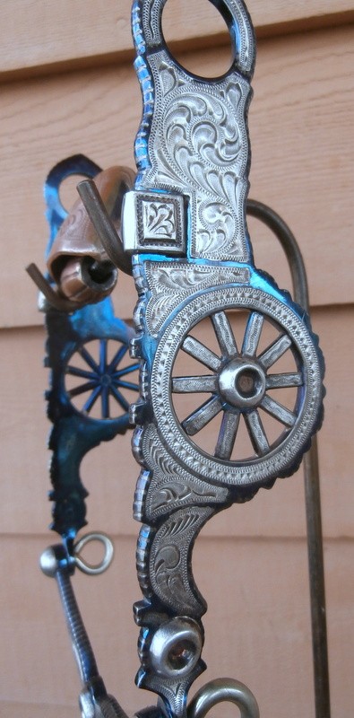 Vintage E. Garcia Wagon Wheel Cheek Silver Blued Inlaid Edge Stripes Horse Bit