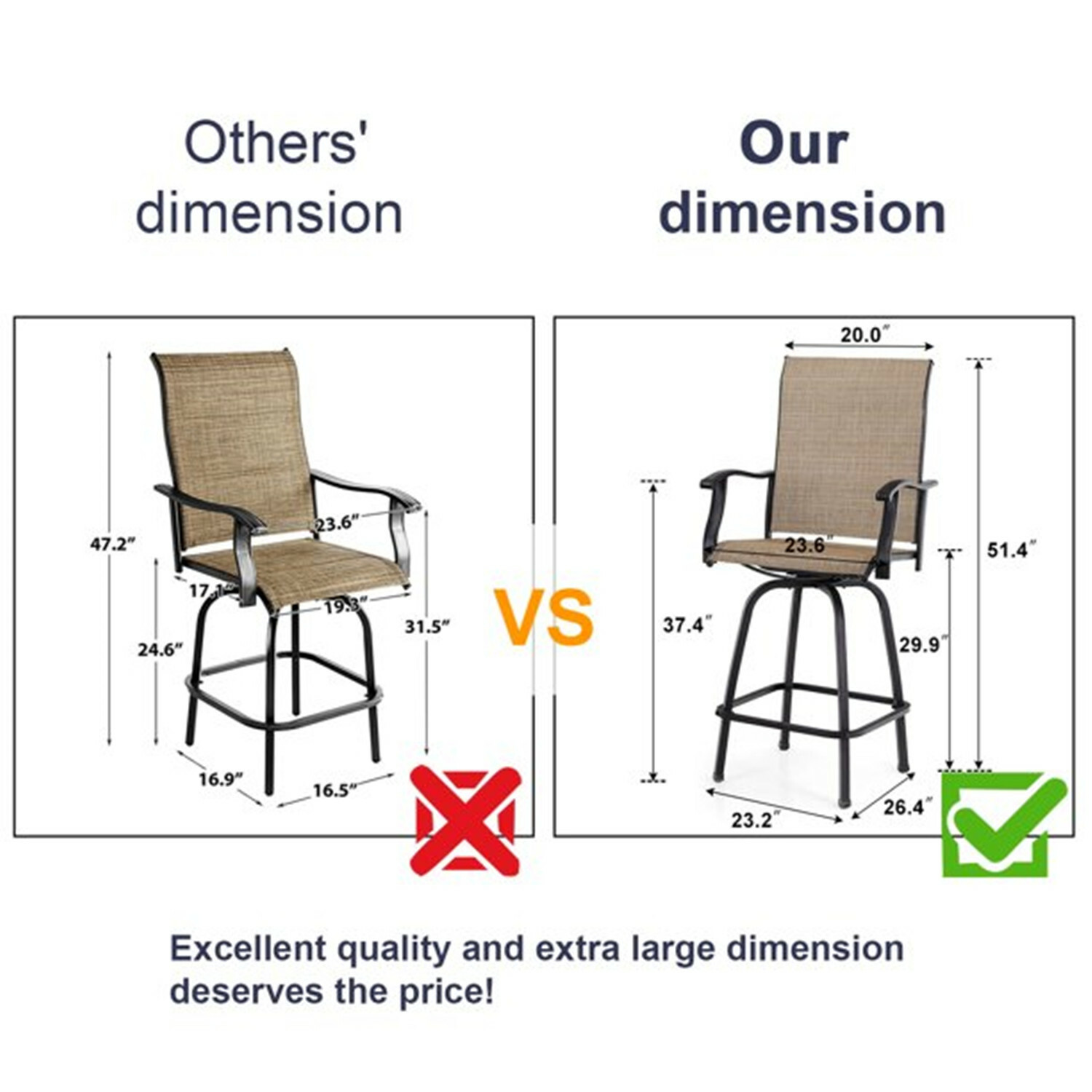 Outdoor Patio Chairs Set of 2 Swivel Bar Stools Bar Height Bistro Barstools