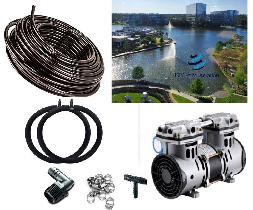 Lake & POND Aerator System w/100' Poly Hose 2 - 48" Diffusers 1/2hp 3.9 cfm Pump