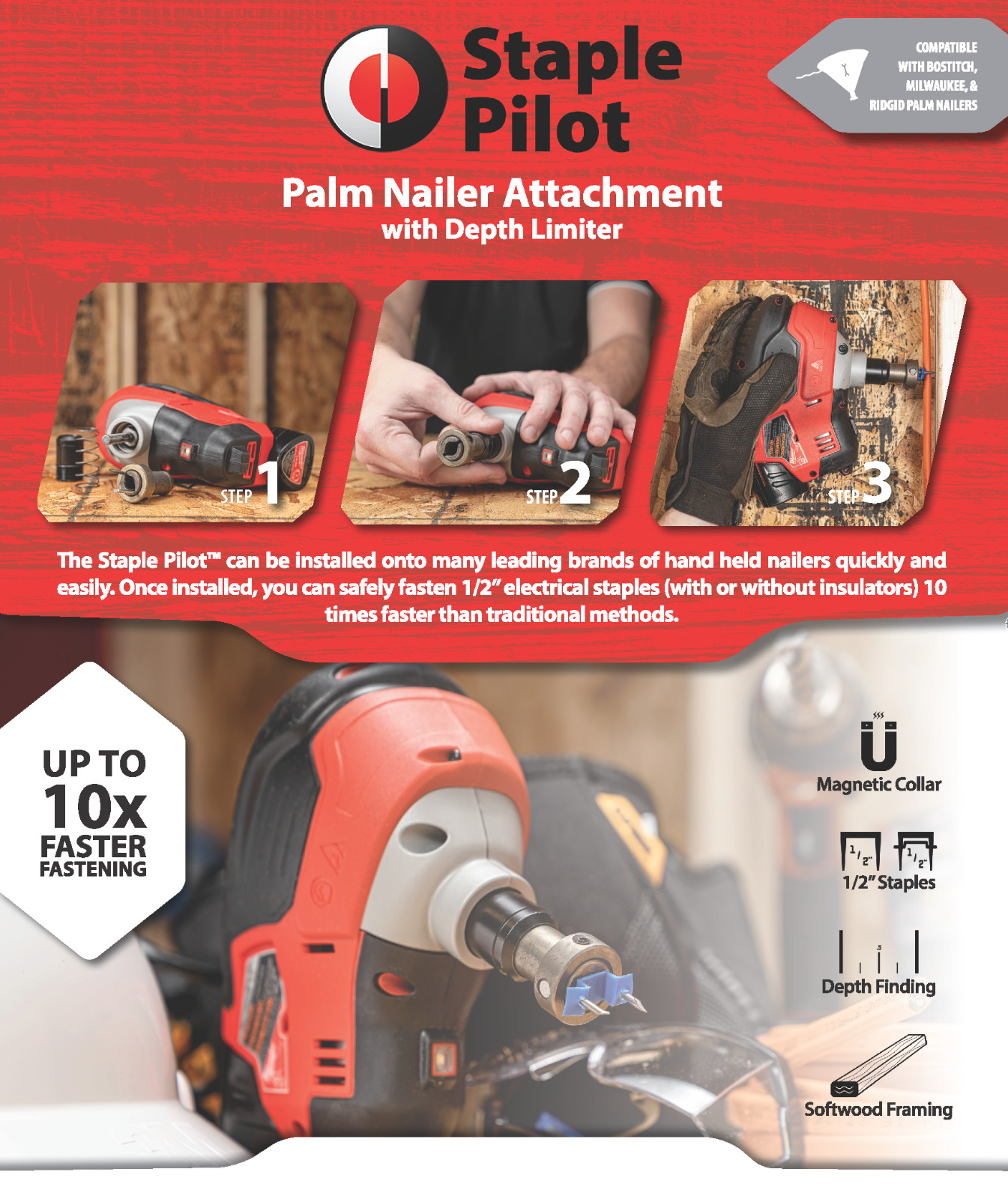 Staple Pilot - PNM100 for Milwaukee M12 Palm Nailer - Free Shipping