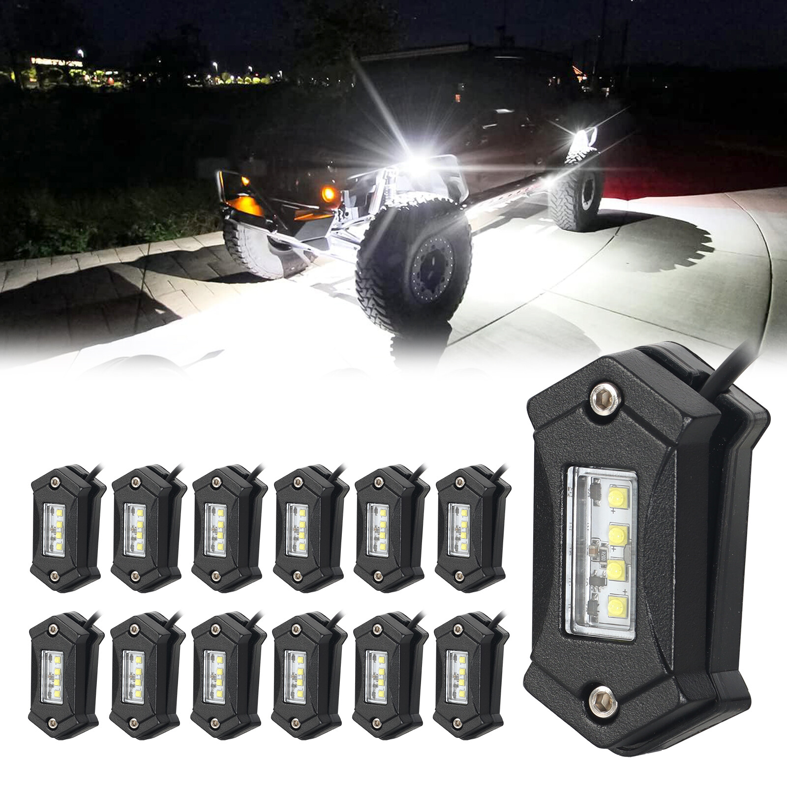 Rock Lights White for Truck Jeep Underglow Neon Light With Harness 12 Pods kits