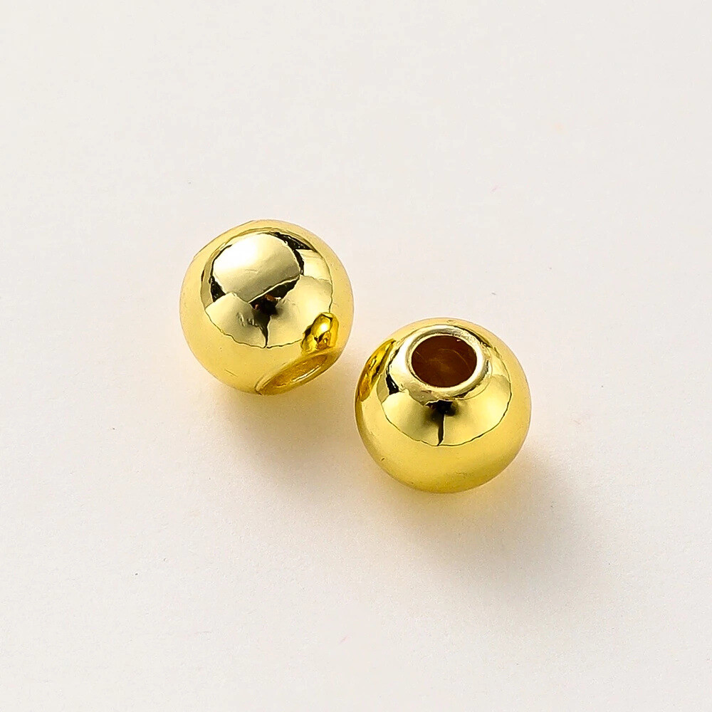 30Pcs Pure Solid 14K Yellow Gold Lucky Loose Beads Bracelet Chain For DIY 6 mm