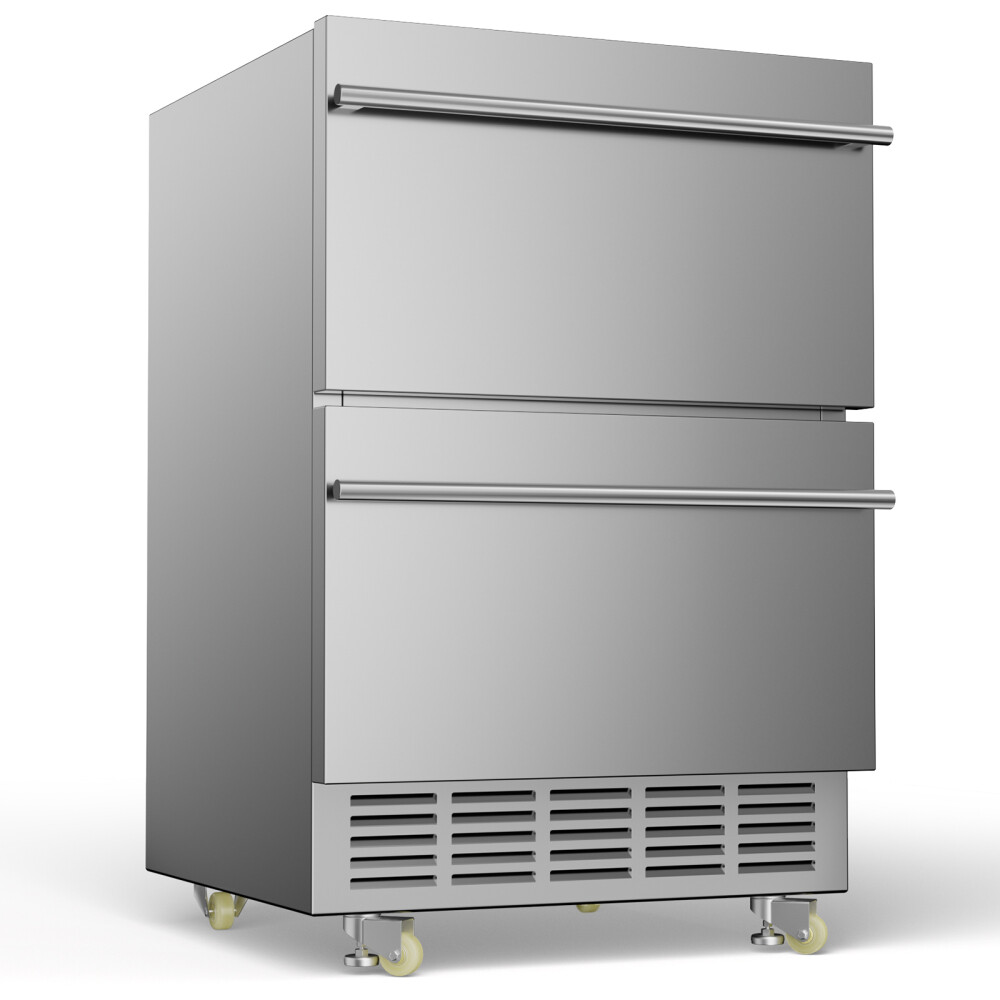 24 Inch Under Counter Refrigerator Double Drawer Beverage Fridge Stainless Steel