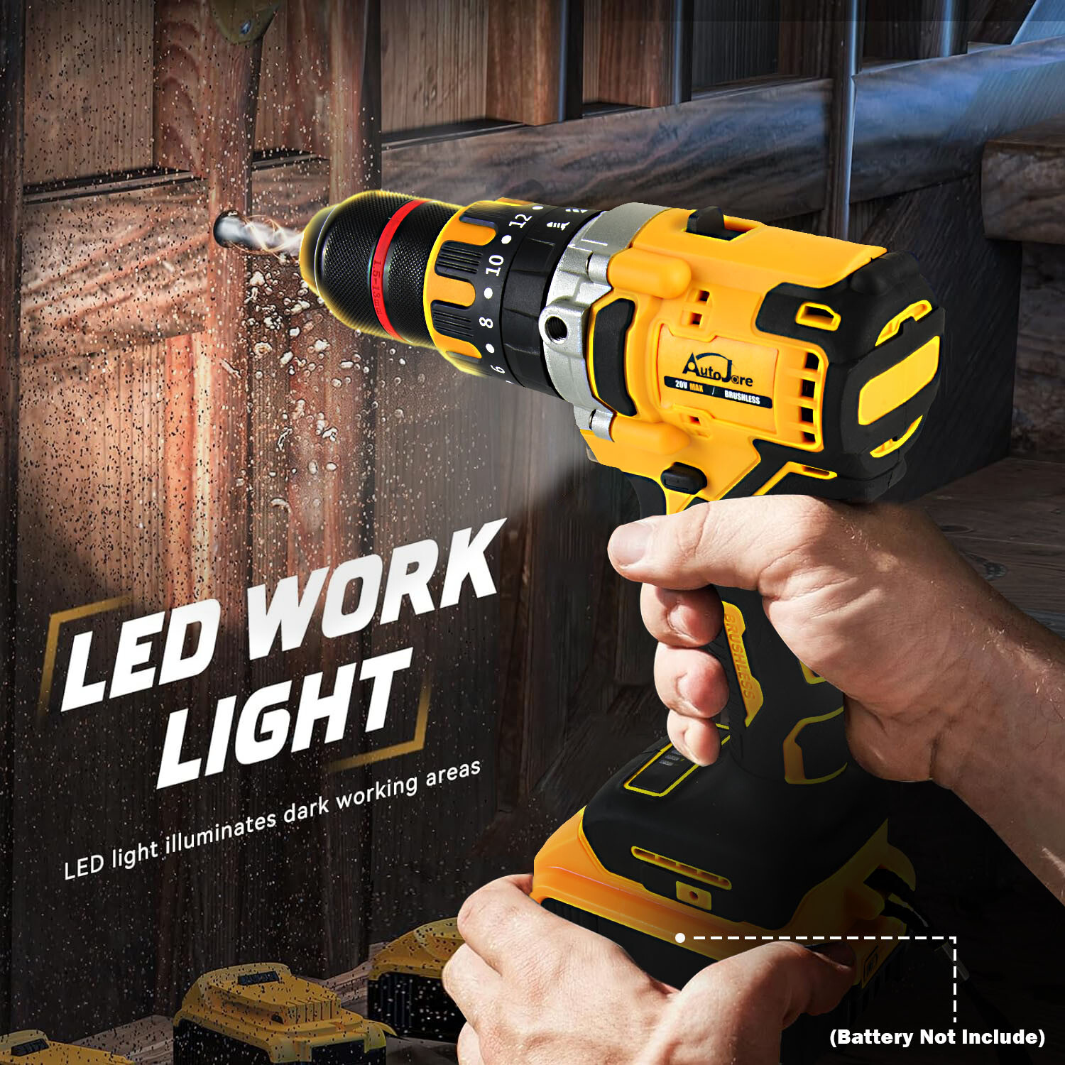 1/2" Cordless Drill Driver for Dewalt 20V Battery, Brushless Compact Drill Tool