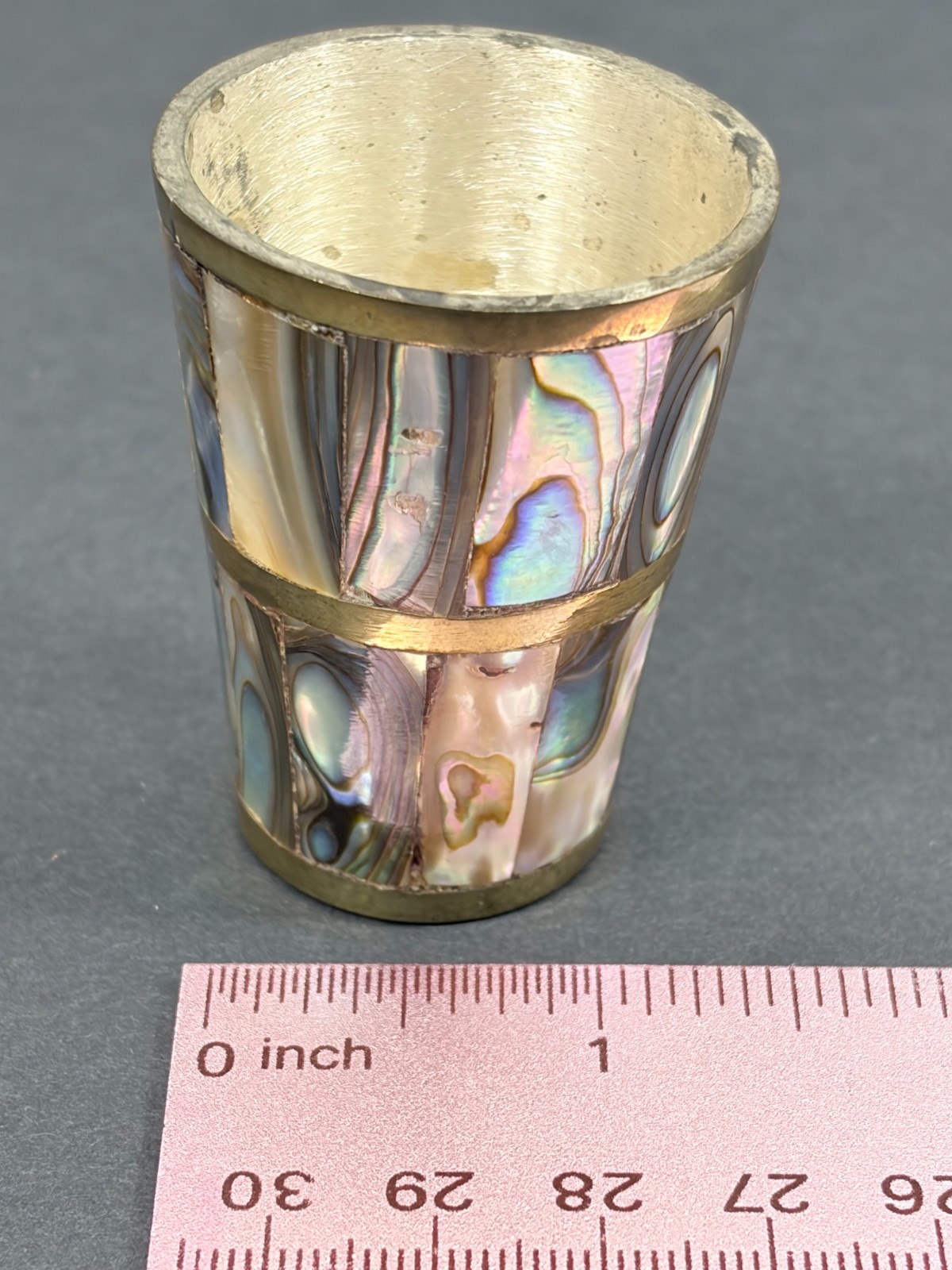 Vintage Brass and Abalone Shell Shot Glass Made in Mexico